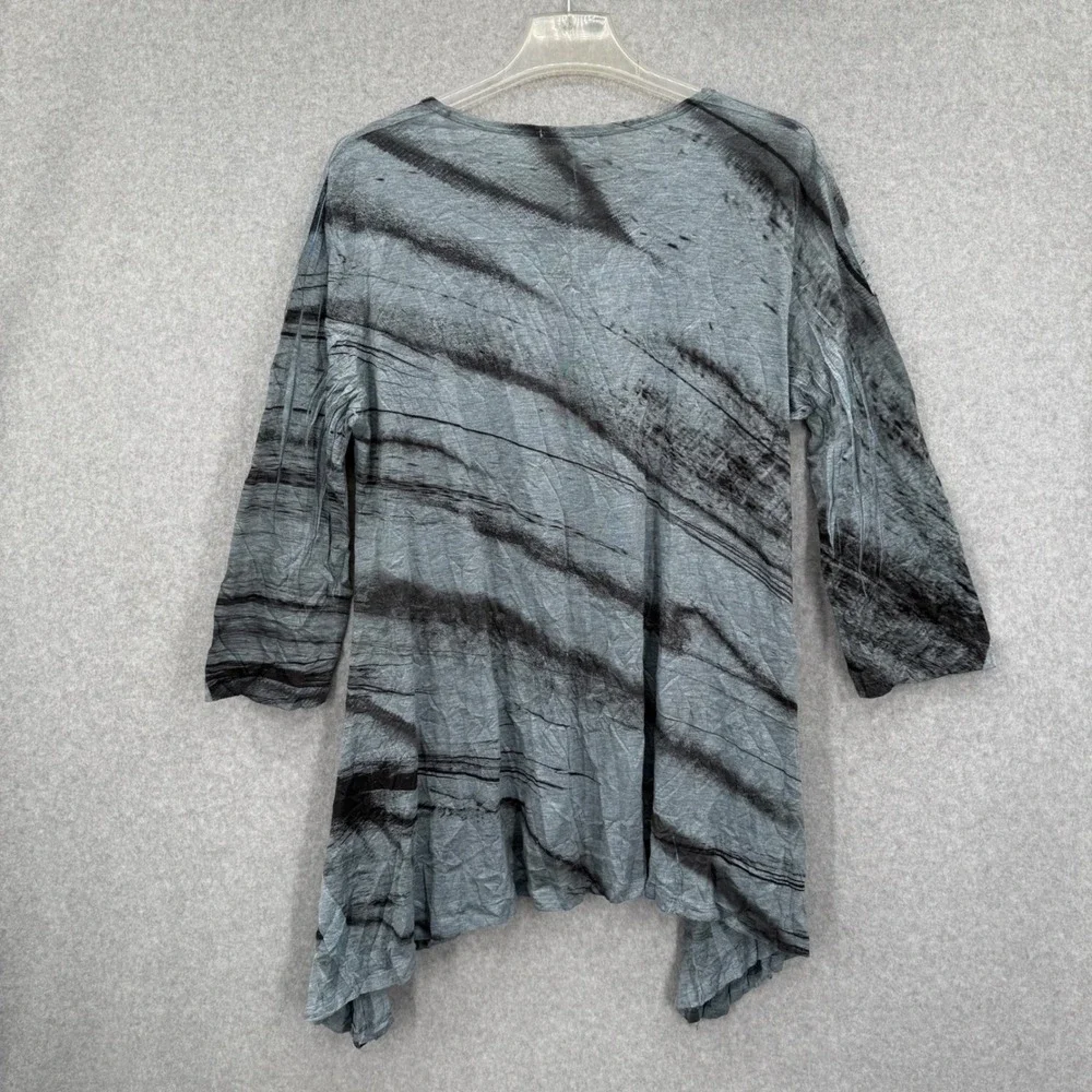 Jess & Jane Abstract Tunic Top 3/4 Sleeve Asymmetrical Hem Women's‎ Size Large